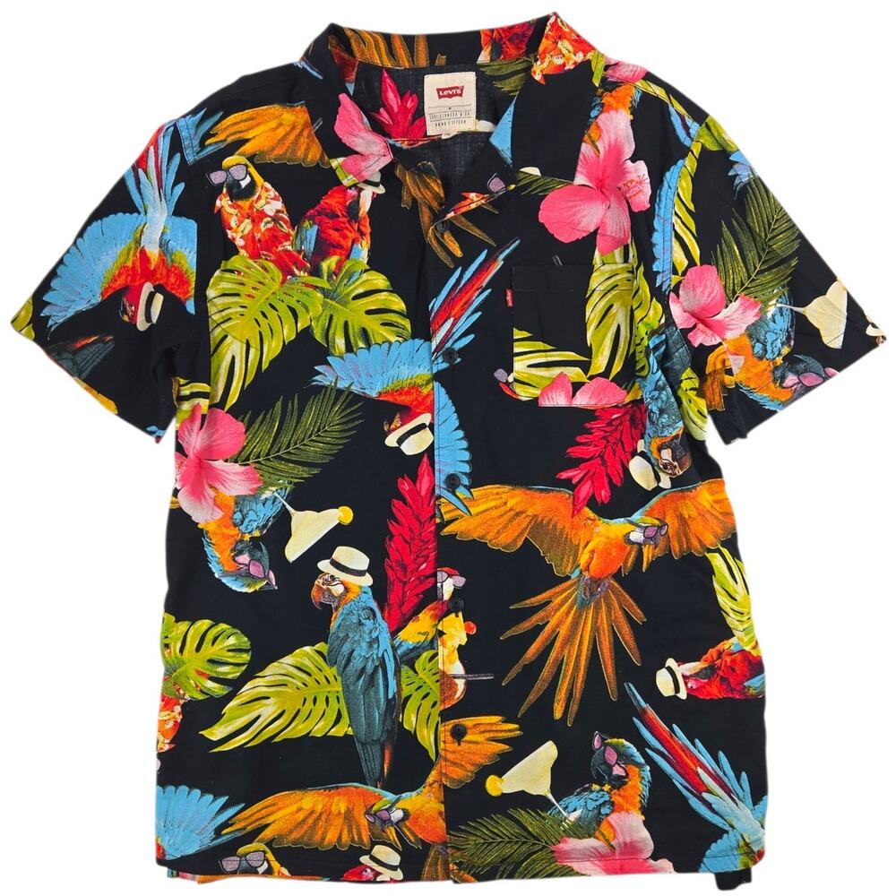 Levi's | Tropical Themed Parrots & Cocktails Shirt | Size Medium